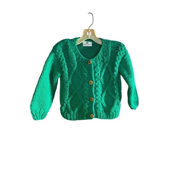 Irish bundles unisex baby green wool blend cableknit cardigan sweater, 12/18 mon